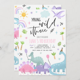 Convite Dinossaur Jovem Selvagem E Três Festas aniversário