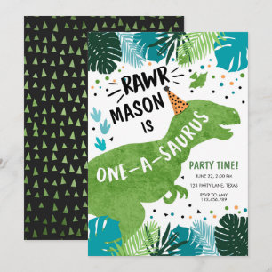 Convite Dinossaur One-A-Saurus RAWR 1rua Primeiro Anivers