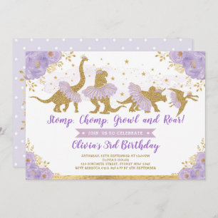 Convite Dinossaur Princesa Ballerina Rosa Ballerina Aniver