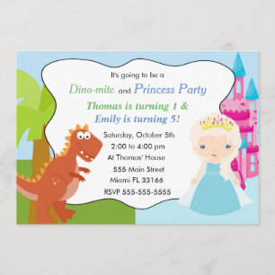 Convite Dinossaur Princesa do Aniversário de criança de Co