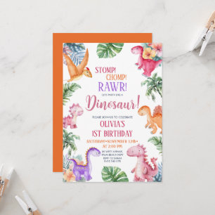 Convite Dinossaur Stomp Chomp Rawr primeiro aniversario GI