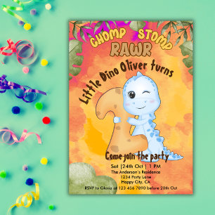 Convite Dinossaur Stomp Chomp Rawr - segundo aniversário