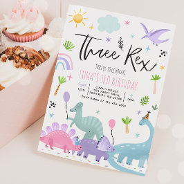 Convite Dinossaur Três Festa Rex aniversário de 3 anos
