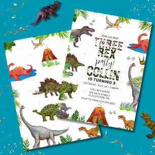 Convite Dinossaur Três Festa Rex aniversário de 3 anos