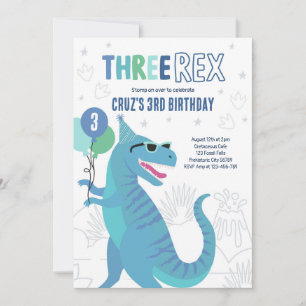 Convite Dinossaur Três Rex aniversário de 3 anos, Partido 