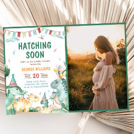 Convite Dinossaur Watercolor Hatching Logo Chá de fraldas