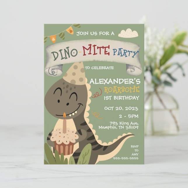 Convite Dinossauro 1rua segundo 3 4º 6 7 8º Aniversário (Em pé/Frente)