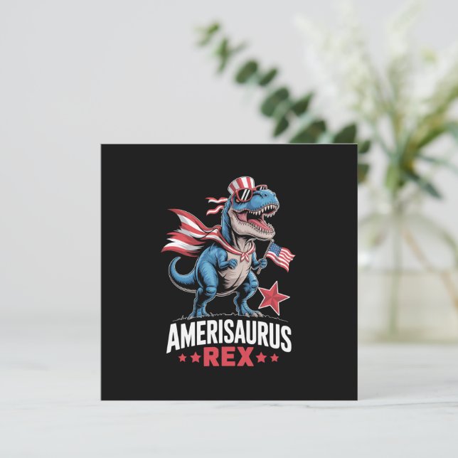Convite Dinossauro 4 de Julho Amerisaurus T Rex Engraçado (Em pé/Frente)