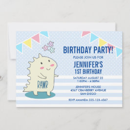 Convite Dinossauro Amarelo-Bonito com Estrelas Felizes Ani