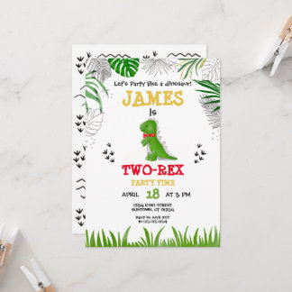 Convite Dinossauro Aniversário - Cor-de-água verde-amarela