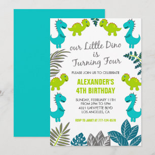 Convite Dinossauro aniversário de 4 anos selva verde dino 