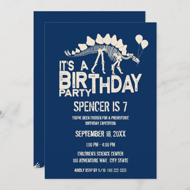 Convite Dinossauro Aniversário Stegossauro com Balões (Frente/Verso)