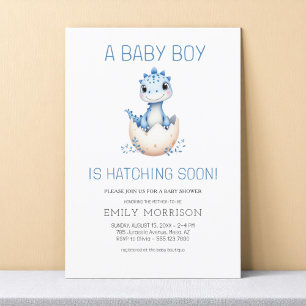Convite Dinossauro Azul Hatching Soon Baby Chá