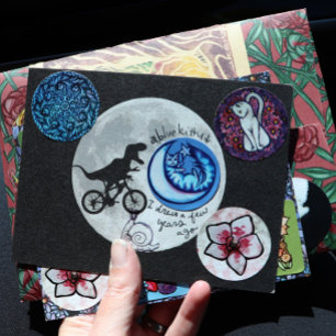 Convite Dinossauro Bike e lua retro 80s Dino