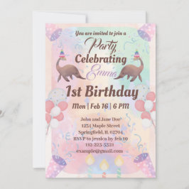 Convite Dinossauro bonito, cor-de-rosa, crianças primeiro 