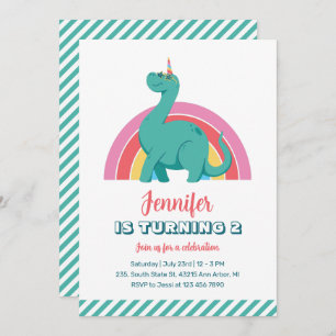 Convite Dinossauro bonito e Rainbow Kids Dino Aniversário