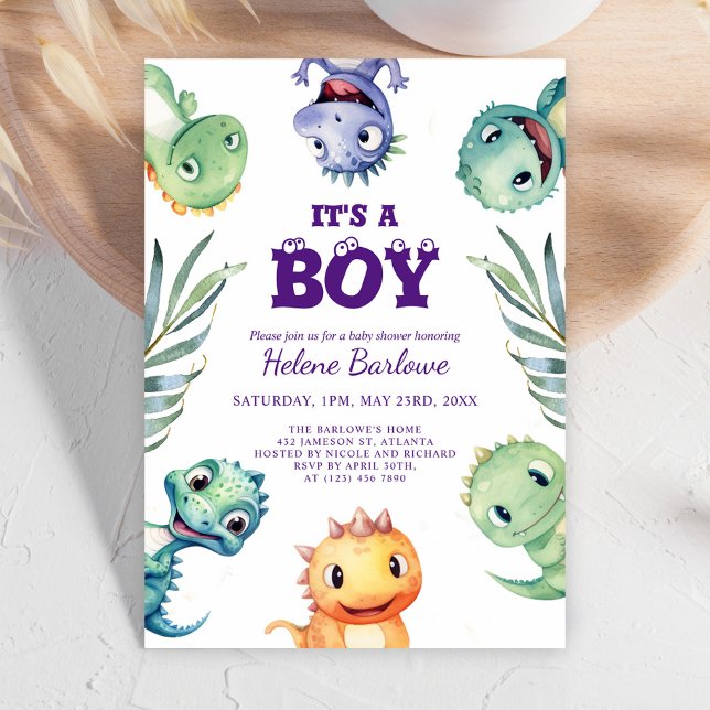 Convite Dinossauro bonito, é um Chá de fraldas (Cute Dinosaur It's A Boy Baby Shower Invitation)