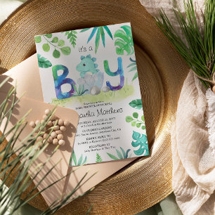 Convite Dinossauro Bonito 'É um Menino' Chá de fraldas