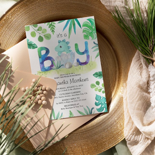 Convite Dinossauro Bonito 'É um Menino' Chá de fraldas (Criador carregado)