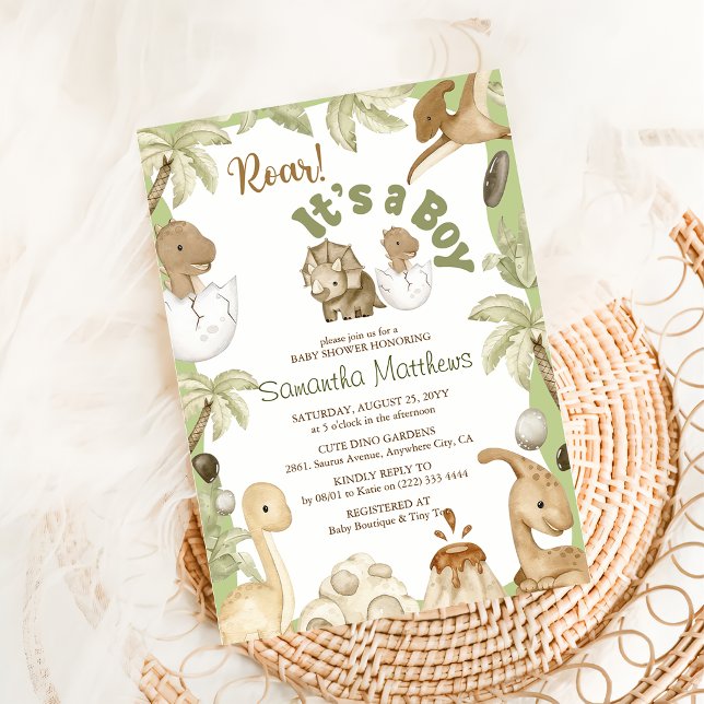 Convite Dinossauro Bonito 'É um Menino' Chá de fraldas (Criador carregado)