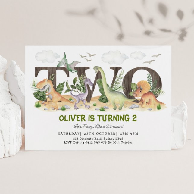 Convite Dinossauro Cênico - Dois Festa de segundo aniversá (Criador carregado)