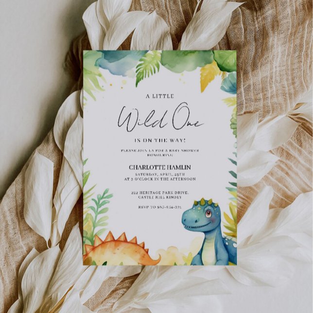 Convite Dinossauro Chá de fraldas de Aquarela (Watercolor Baby Shower Dinosaur Invitation)