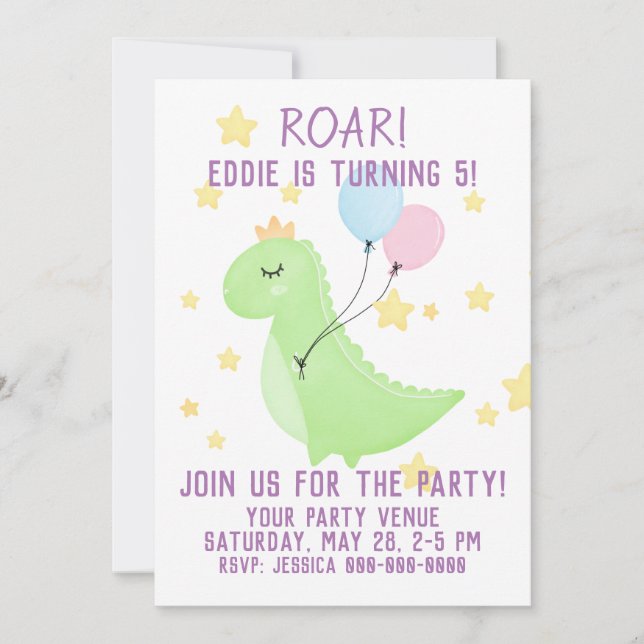 Convite Dinossauro com Balões (Frente)