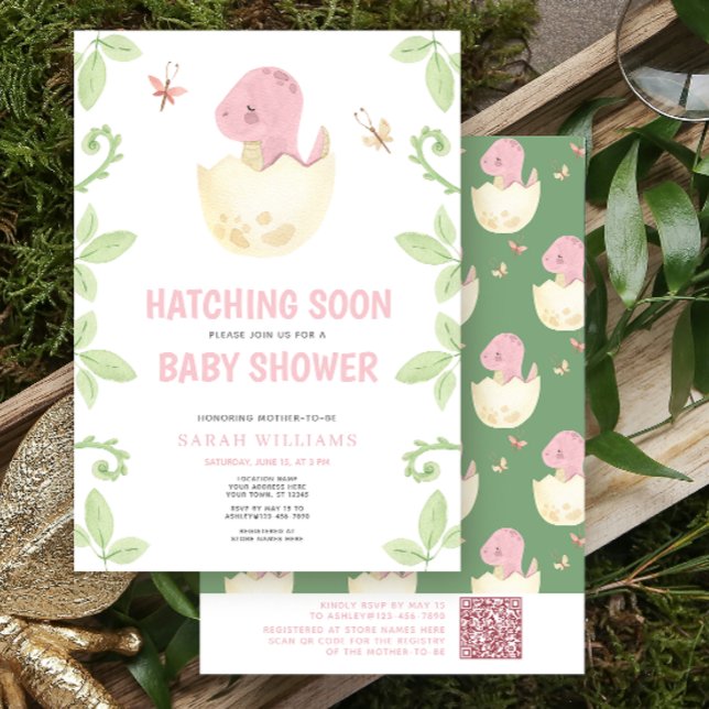 Convite Dinossauro Cortante QR Rapto Tocando Rapidamente C (Get ready for a Jurassic celebration with our adorable dinosaur baby shower invitations! 🦕)