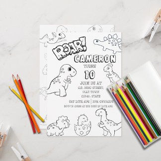 Convite Dinossauro de Coloração de Crianças Personalizadas