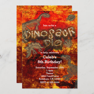 Convite Dinossauro Dig Red Rock Fossils Aniversário Convit