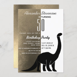 Convite Dinossauro Dourado preto e branco 50ª Festa de ani