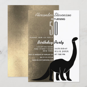 Convite Dinossauro Dourado preto e branco 50ª Festa de ani
