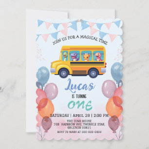 Convite Dinossauro engraçado De Volta à Escola Ônibus meni