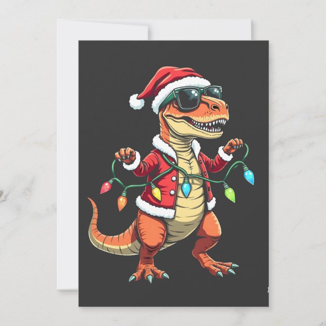 Convite Dinossauro Envolvido com Luzes de Natal Santa Hat (Frente)