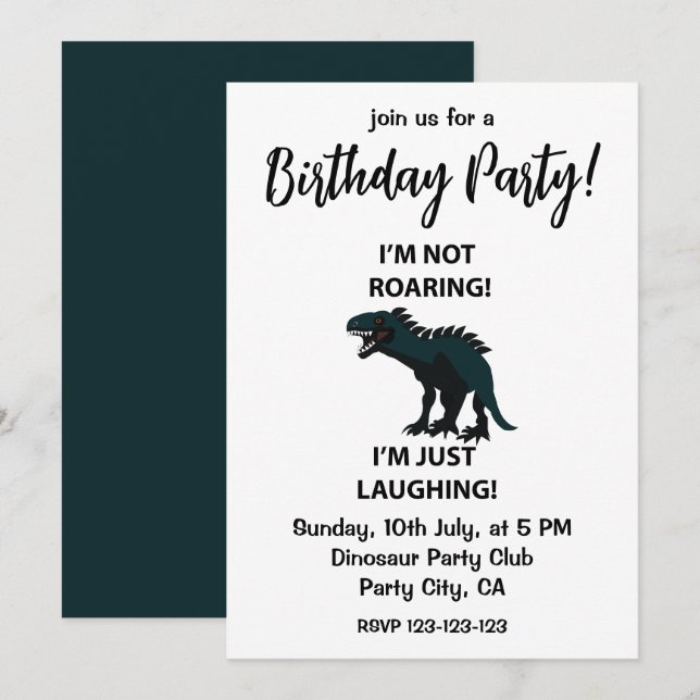 Convite Dinossauro, estou a rir, no aniversário do Dinossa (Frente/Verso)