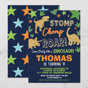 Convite Dinossauro Festa de aniversário Bash Boy Roarsome