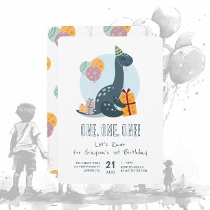 Convite Dinossauro Fofo Rugido Azul 1º Aniversário