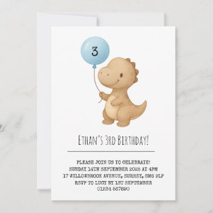 Convite Dinossauro Marrom com Balão Azul Aniversário