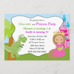 Convite Dinossauro Princesa Aniversário de criança de Conv