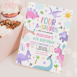 Convite Dinossauro Quatro-A-Saurus 4ª Festa de Aniversário