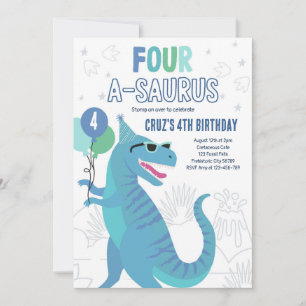 Convite Dinossauro Quatro A-Saurus 4º Festa de Aniversário