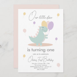 Convite Dinossauro Rapariga Rosa Festa de aniversário Azul