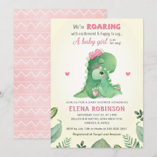 Convite Dinossauro Rosa Chá de Garota Selvagem Doce