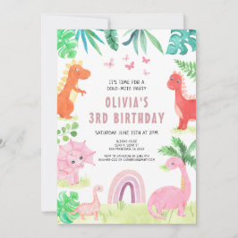 Convite Dinossauro Rosa Festa de aniversário Raparigas Din
