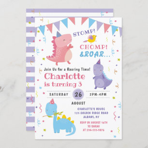 Convite Dinossauro Rosa Rosa Raia Noivado Festa Dino Rapar