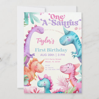 Convite Dinossauro Roxo Um-A-Saurus Primeiro Aniversário