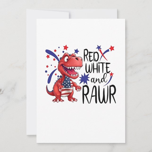 Convite Dinossauro Rugidor Vermelho Branco  (Frente)