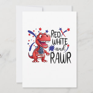 Convite Dinossauro Rugidor Vermelho Branco 