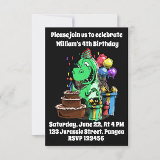 Convite Dinossauro, T Rex, Tyrannosaurus, 4º Aniversário,
