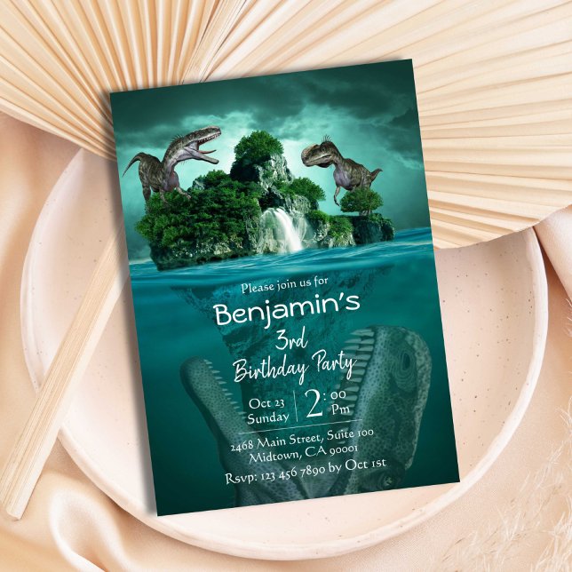 Convite Dinossauro temático aniversário de 3 anos moderno (Criador carregado)